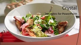  Presentation with spinach lettuce berries mushrooms broccoli - Theme with warm salad with quail plums background and a coral colored foreground