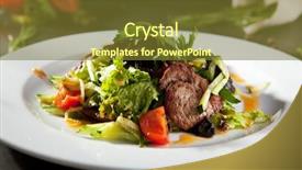  Presentation with veal - Colorful slide deck enhanced with warm salad with spicy veal backdrop and a tawny brown colored foreground
