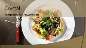  Presentation with veal - Presentation theme with warm salad with spicy veal background and a coral colored foreground