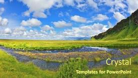  Presentation with streams summer - Theme featuring warm summer days in iceland green meadows and streams of meltwater background and a tawny brown colored foreground