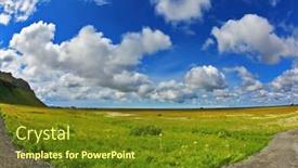  Presentation with iceland - Presentation theme featuring warm summer days in iceland footpath among the green meadows background and a tawny brown colored foreground