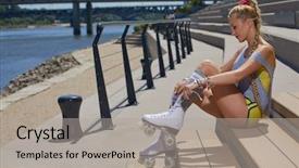  Presentation with sexy girl - Presentation theme with warm summer evening rollers quad background and a  colored foreground