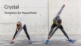  Presentation with people street - Audience pleasing slide set consisting of wram up - fitness sport exercising training backdrop and a light gray colored foreground