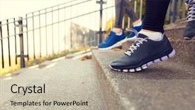  Presentation with running shoes - Colorful slides enhanced with wram up - fitness sport people and lifestyle backdrop and a mint green colored foreground