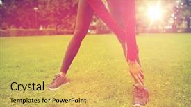  Presentation with woman sport - PPT theme featuring wram up - fitness sport training people background and a yellow colored foreground