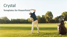  Presentation with stretching - Cool new PPT theme with wram up - young male golfer stretching muscles backdrop and a sky blue colored foreground