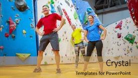  Presentation with hero man and women - Colorful slide set enhanced with warm-up on climbing backdrop and a  colored foreground