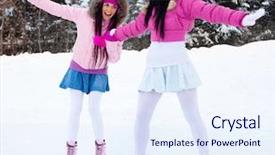  Presentation with ice rink - Colorful PPT theme enhanced with warm winter clothes ice skating backdrop and a sky blue colored foreground