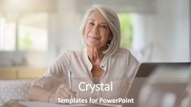  Presentation with elderly home - Presentation design with elderly woman working on computer background and a gray colored foreground