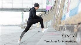  Presentation with professional tennis player athlete man - Theme having warmups - handsome young man athlete stretching background and a light gray colored foreground