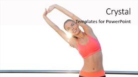  Presentation with athlete - PPT layouts featuring warmups - happy cute young woman athlete background and a  colored foreground