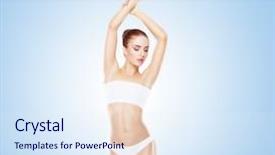  Presentation with sport blue - Slides having warmups - sporty girl posing in swimsuit background and a sky blue colored foreground