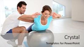 Presentation with exercise kids kid doing fitness - Slide set having warmups - woman doing pilates exercises background and a light gray colored foreground