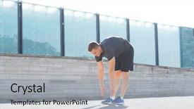  Presentation with training - Presentation theme having warmups - young and sporty man training background and a light gray colored foreground