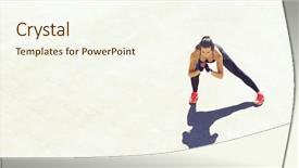  Presentation with training - Slide deck having warmups - young and sporty woman training background and a  colored foreground