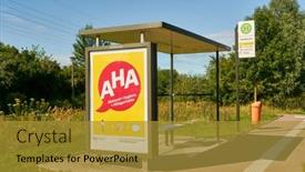  Presentation with bus stop - Beautiful presentation design featuring warnemuende-germany-july-2020-billdboard backdrop and a  colored foreground