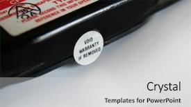  Presentation with warranty - Theme enhanced with warning label on a tehnic background and a  colored foreground