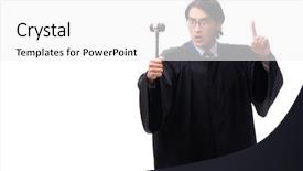  Presentation with judge - Beautiful PPT layouts featuring warning proceed caution - young handsome judge isolated backdrop and a  colored foreground