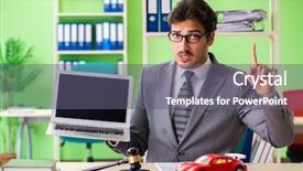  Presentation with lawyer - Beautiful presentation theme featuring warning proceed caution - young handsome lawyer working backdrop and a  colored foreground