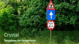  Presentation with road - Presentation theme consisting of warning-road-sign-on-green background and a  colored foreground