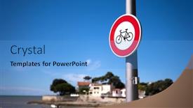  Presentation with sea shore - Presentation theme featuring warning-sign-with-bicycle background and a  colored foreground