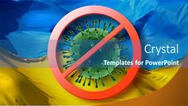  Presentation with covid coronavirus - Slide deck with warning-sign-with-crossed-out background and a ocean colored foreground