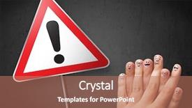  Presentation with college education happy smiling - Colorful slide deck enhanced with warning sign with exclamation mark backdrop and a coral colored foreground