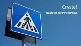  Presentation with railroad crossing railroad crossing sign - Audience pleasing PPT theme consisting of warning signs zebra crossing traffic backdrop and a ocean colored foreground