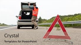  Presentation with triangle - PPT theme featuring warning triangle behind a broken background and a mint green colored foreground