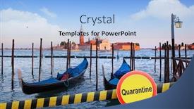  Presentation with covid coronavirus - Theme consisting of warning-yellow-sign-of-quarantine background and a light blue colored foreground