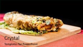  Presentation with rice congee - Beautiful theme featuring warped - japanese cuisine - omelet rice backdrop and a yellow colored foreground