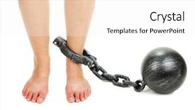  Presentation with modern electric iron isolated - Amazing presentation theme having warped - legs in heavy iron shackles backdrop and a white colored foreground