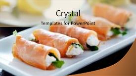  Presentation with cream cheese and fruit sandwich - Beautiful presentation theme featuring warped - smoked salmon and arugul warp backdrop and a  colored foreground