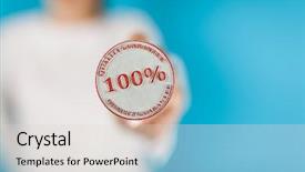  Presentation with stamp - Presentation theme featuring warranty card - woman holding hundred percent stamp background and a lemonade colored foreground