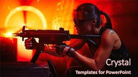  Presentation with warrior woman - Beautiful theme featuring warrior shooting from machine gun backdrop and a wine colored foreground