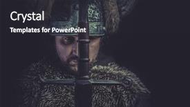  Presentation with warrior - PPT theme having warrior with a huge sword background and a dark gray colored foreground