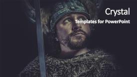  Presentation with warrior - Slide set consisting of warrior with a huge sword background and a dark gray colored foreground