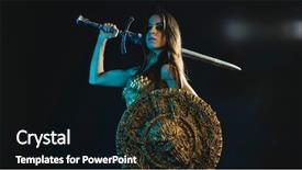  Presentation with warrior woman - Colorful theme enhanced with warrior woman with golden armor backdrop and a black colored foreground