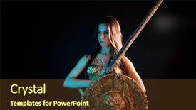  Presentation with warrior woman - Cool new slides with warrior woman with golden armor backdrop and a tawny brown colored foreground