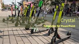  Presentation with electric scooter - Cool new PPT theme with warsaw-poland-july-21-2019 backdrop and a tawny brown colored foreground