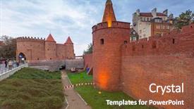  Presentation with ancient - Audience pleasing slides consisting of warsawa - barbican of warsaw ancient city backdrop and a tawny brown colored foreground