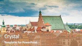  Presentation with king - Presentation design featuring warsawa - castle square with king's sigismund's background and a coral colored foreground