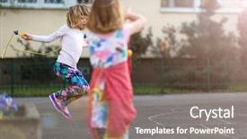  Presentation with children 3 5 - Presentation theme featuring warsawa - children skipping outdoors warsaw poland background and a gray colored foreground