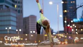  Presentation with runner - Audience pleasing presentation design consisting of warsawa - female runner stretching before jog backdrop and a tawny brown colored foreground
