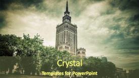  Presentation with culture - Colorful presentation theme enhanced with warsawa - palace of culture and science backdrop and a tawny brown colored foreground