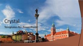  Presentation with poland - Beautiful theme featuring warsawa - panorama of the old town backdrop and a teal colored foreground