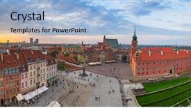  Presentation with royal - Presentation theme with warsawa - panorama of the royal castle background and a light blue colored foreground