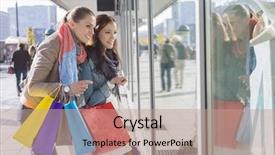  Presentation with friends eating and drinking wine - Audience pleasing presentation theme consisting of warsawa - shopaholic female friends window shopping backdrop and a coral colored foreground