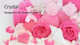  Presentation with beauty products - Presentation design consisting of wash cloth and decorative pearls background and a lemonade colored foreground