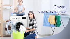  Presentation with mother doing yoga kids - Slide deck featuring wash day - daughter and mother doing laundry background and a sky blue colored foreground